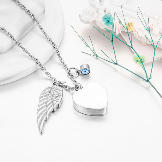 Heartfelt Memorial Jewelry: Winged - Rose & Birthstone Locket Necklace