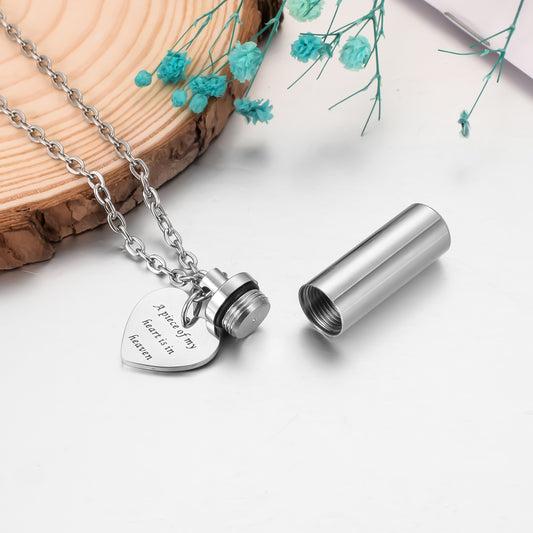 Cylindrical Memorial Keepsake Necklace: Heart Charm & Urn for Loved Ones