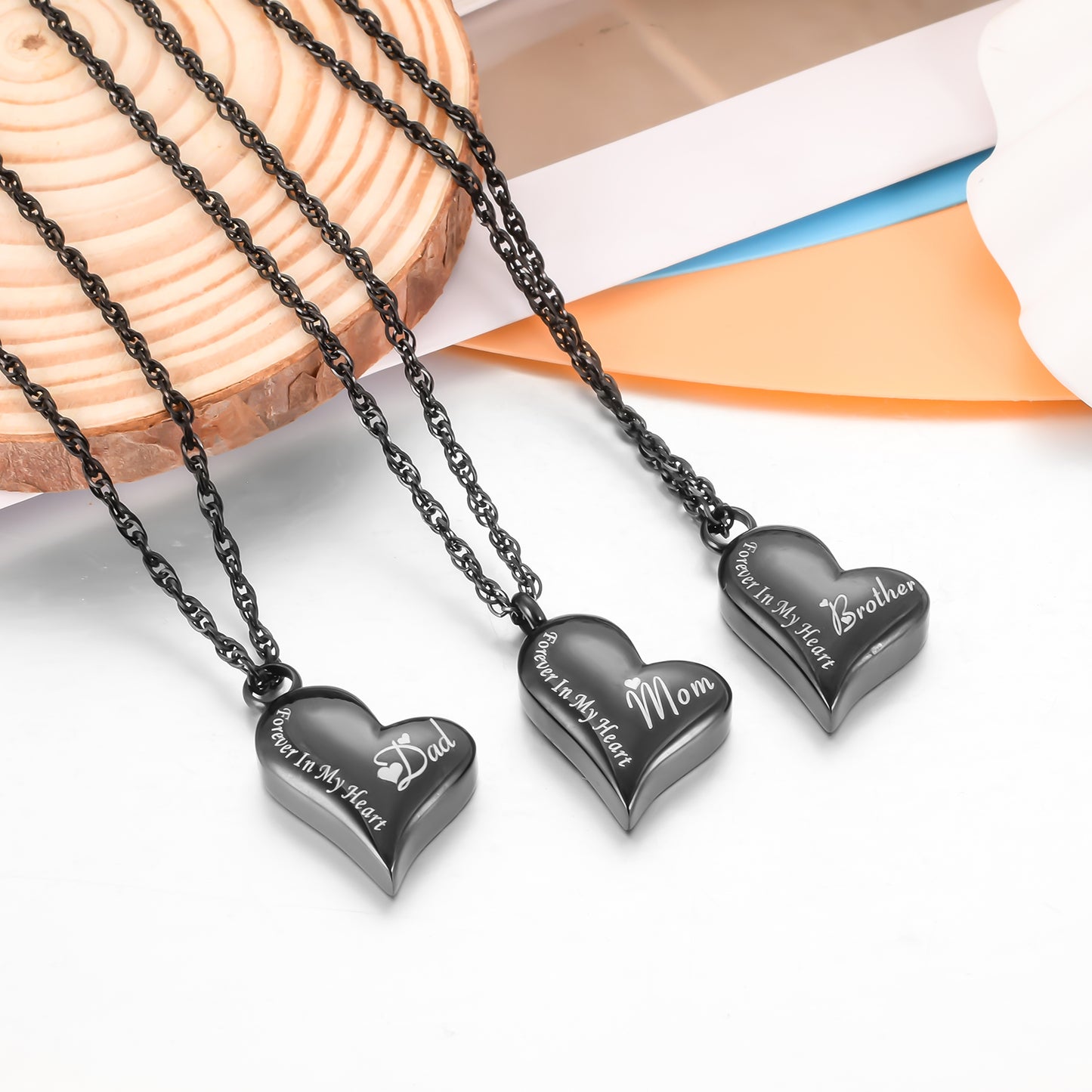 'Forever In My Heart’ Black Heart Urn Memorial Necklace for Remembering Loved Ones