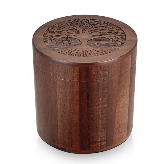 3.94 Inches Wood Urn, Tree of Life Acacia