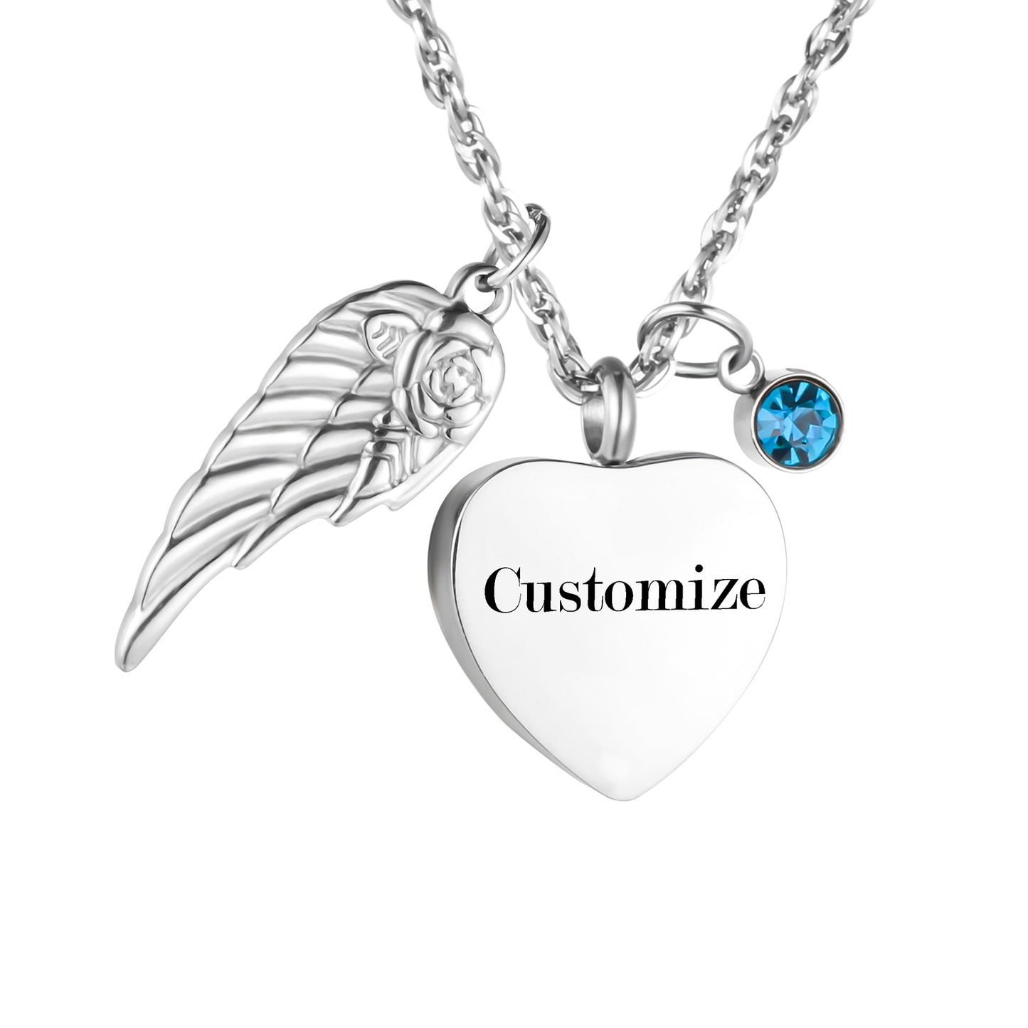 Heart Shaped Memorial Urn Necklace with Angel Wing & Butterfly