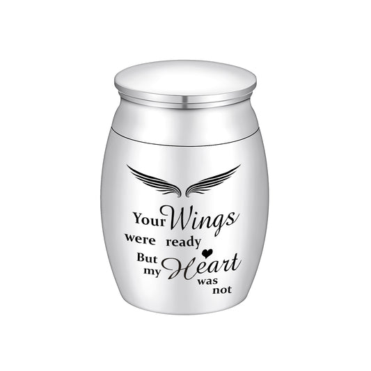 Stainless Steel Mini Keepsake Urn -Your Wings Were Ready, But My Heart Was Not