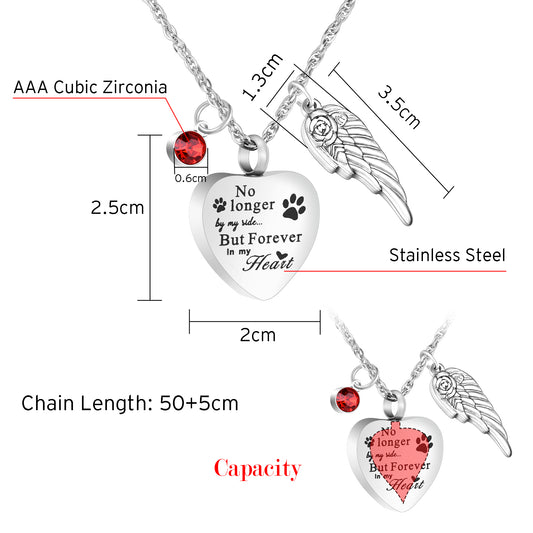 Colorful Birthstone & Winged Heart Memorial Necklace