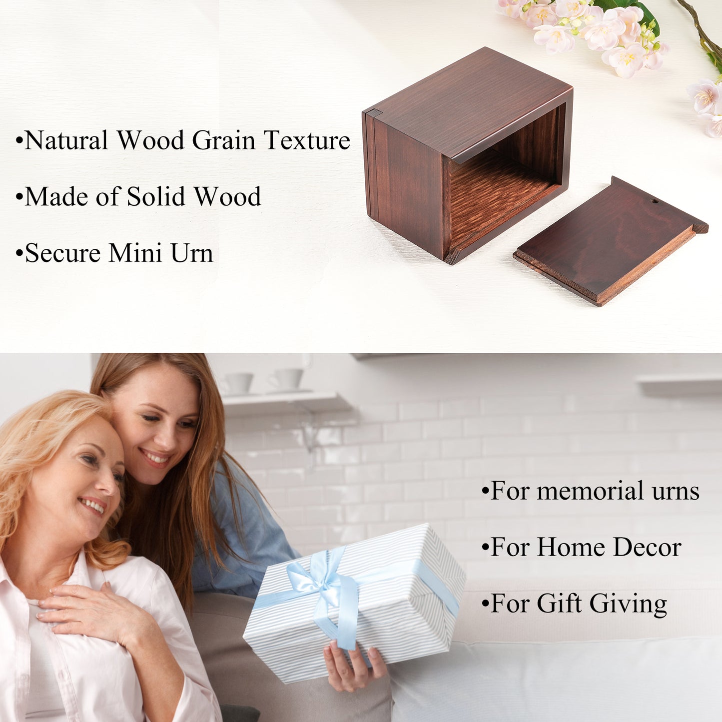 Small Wood Urn with Photo Frame, Black