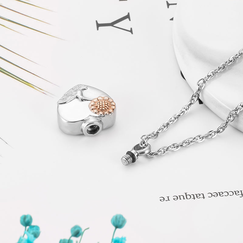 Heart Cremation Pendant of Hummingbird