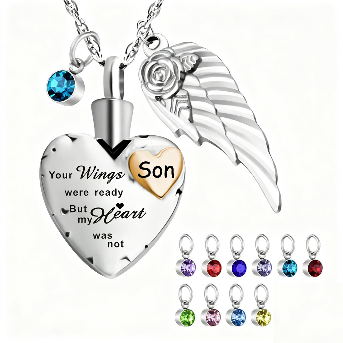 Heartfelt Memorial Urn Necklace with Details & Birthstone