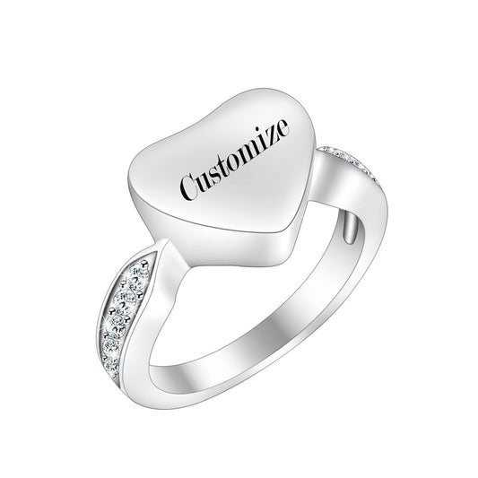 Filled Heart Cremation Ring with Zircon