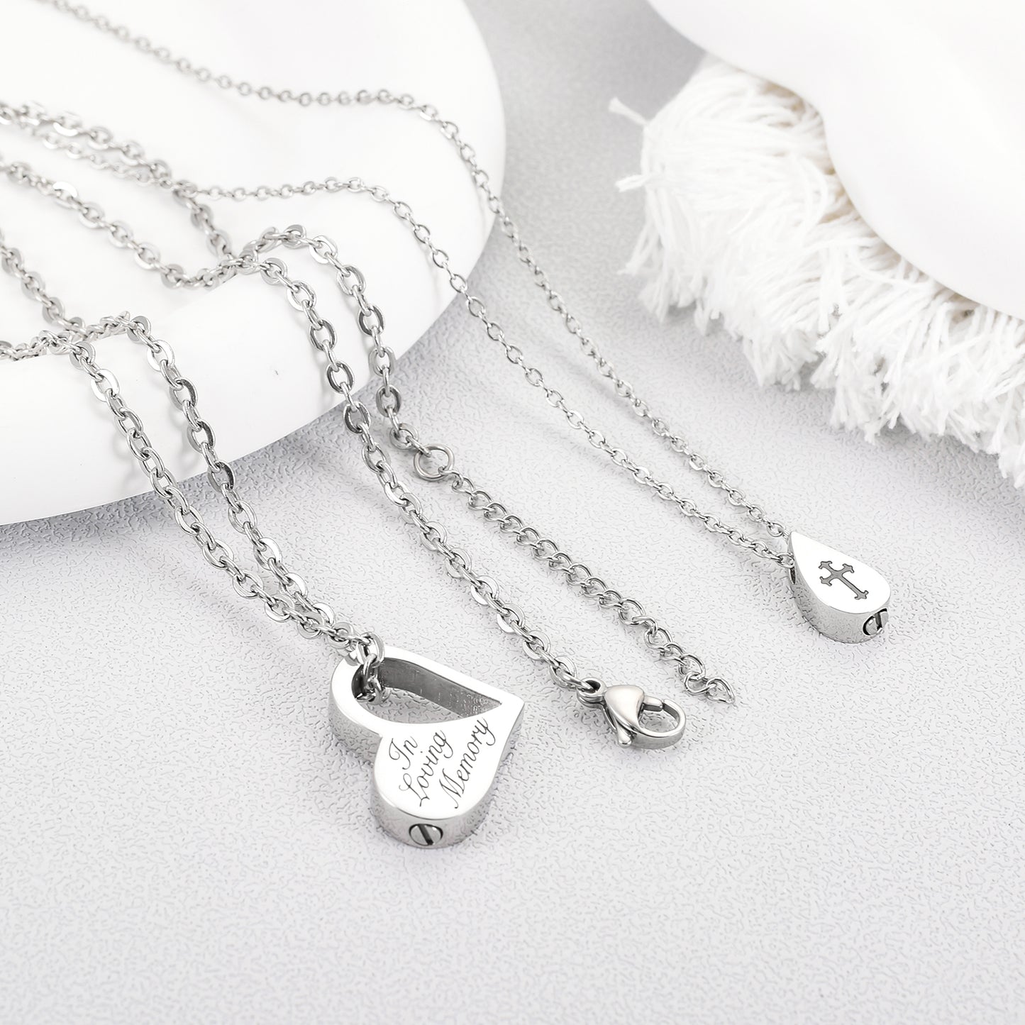 Double Necklace - Heart and Drop of Water Urn Necklace