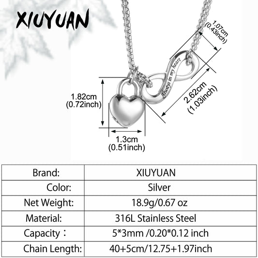 Cremation Jewelry with Heart Lock and Infinite Symbol