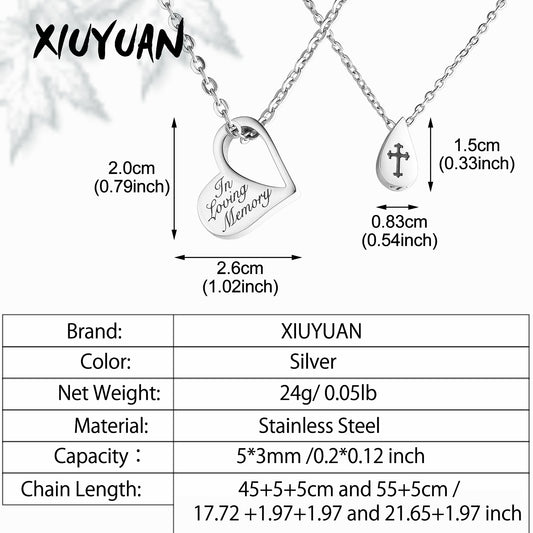 Double Necklace - Heart and Drop of Water Urn Necklace