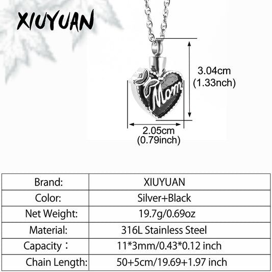 Black Heart Urn Necklace for Mom