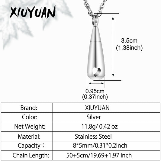 Heart and Water Drops Cremation Necklace