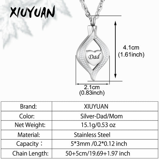 Urn Cremation Necklace for Mom/ Dad