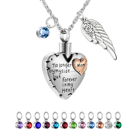 Angle Wings, Heart and Birthstone Necklace