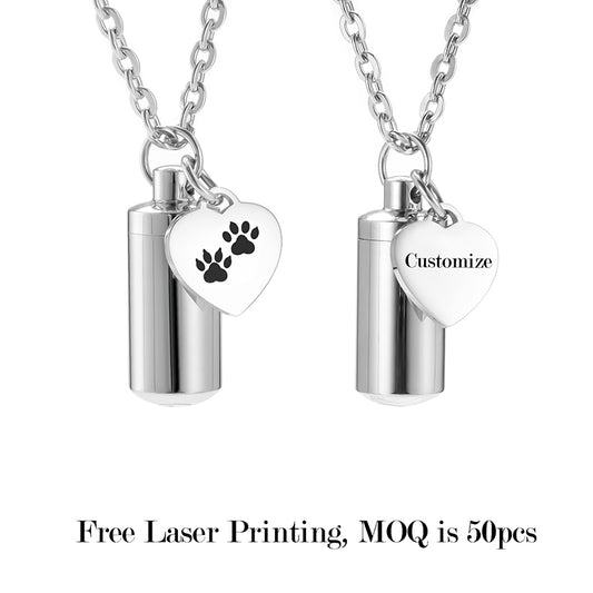 Cremation Necklce with Paws in Heart