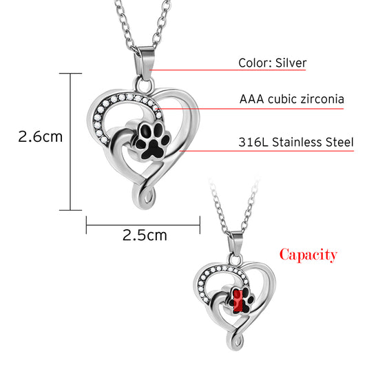 Heart and Paws Cremation Necklace with Diamond