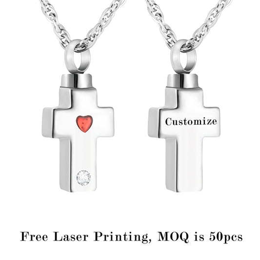 Cross Cremation Necklace with Zircon