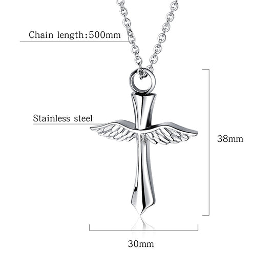 Unique Cross Cremation Necklace of Angle Wings