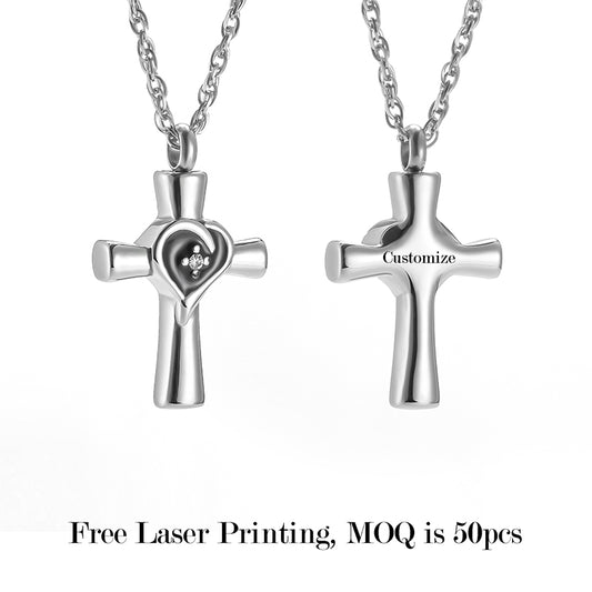 Memorial Cross Cremation Neckalce of Heart