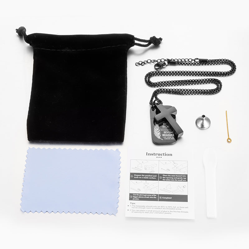 Cross and Small Monument Cremation Necklace