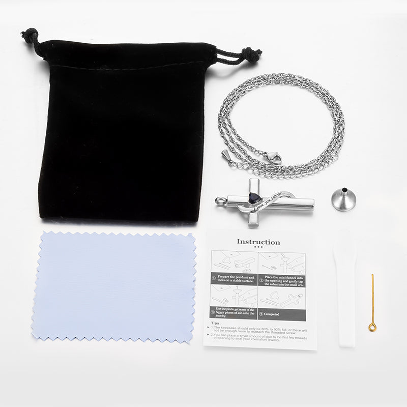 Cross Cremation Pendant with Blue Heart