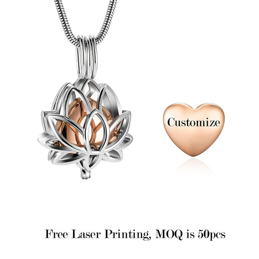 Hollow Lotus and Heart Pendant Necklace