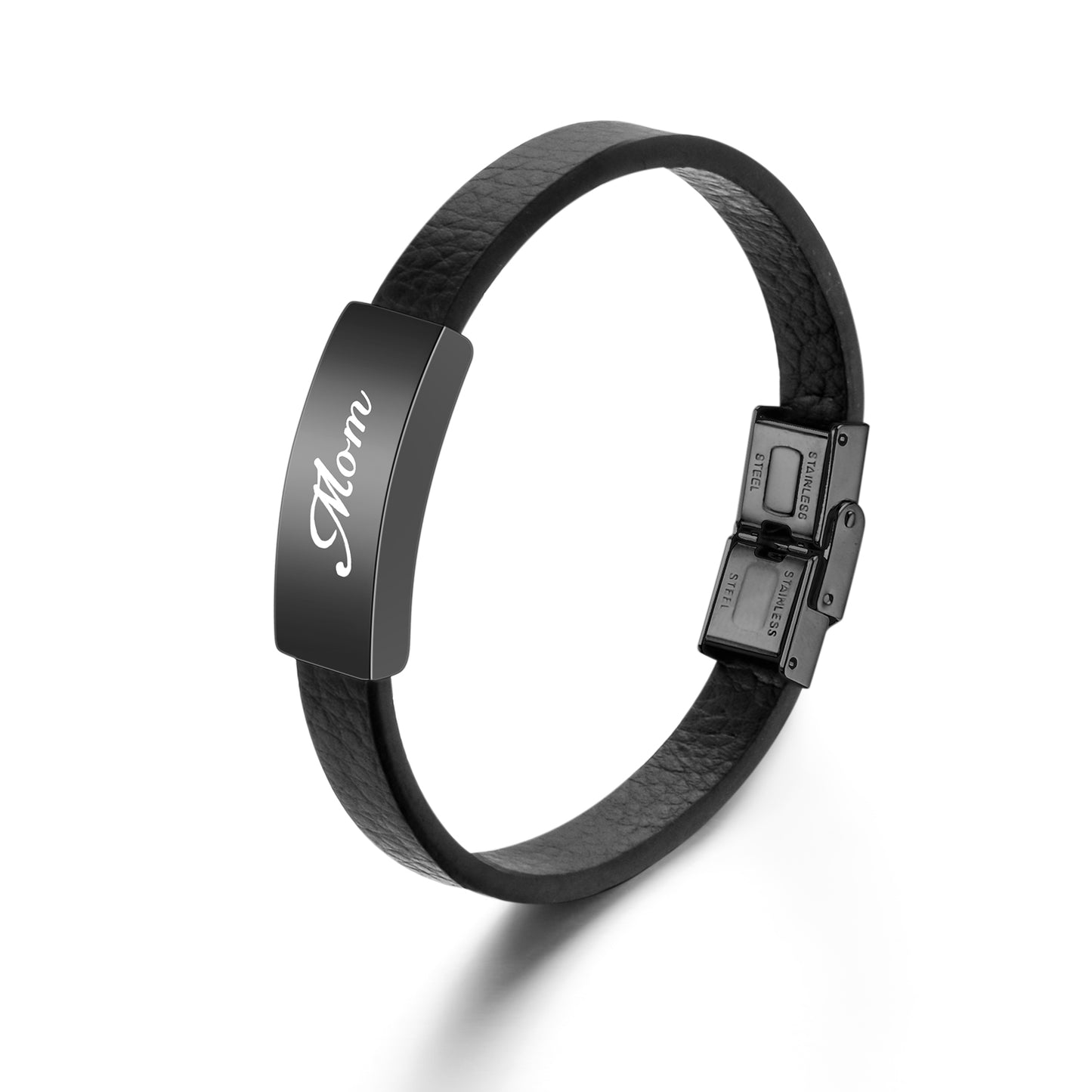 Black Leather Cremation Bracelet -Mom