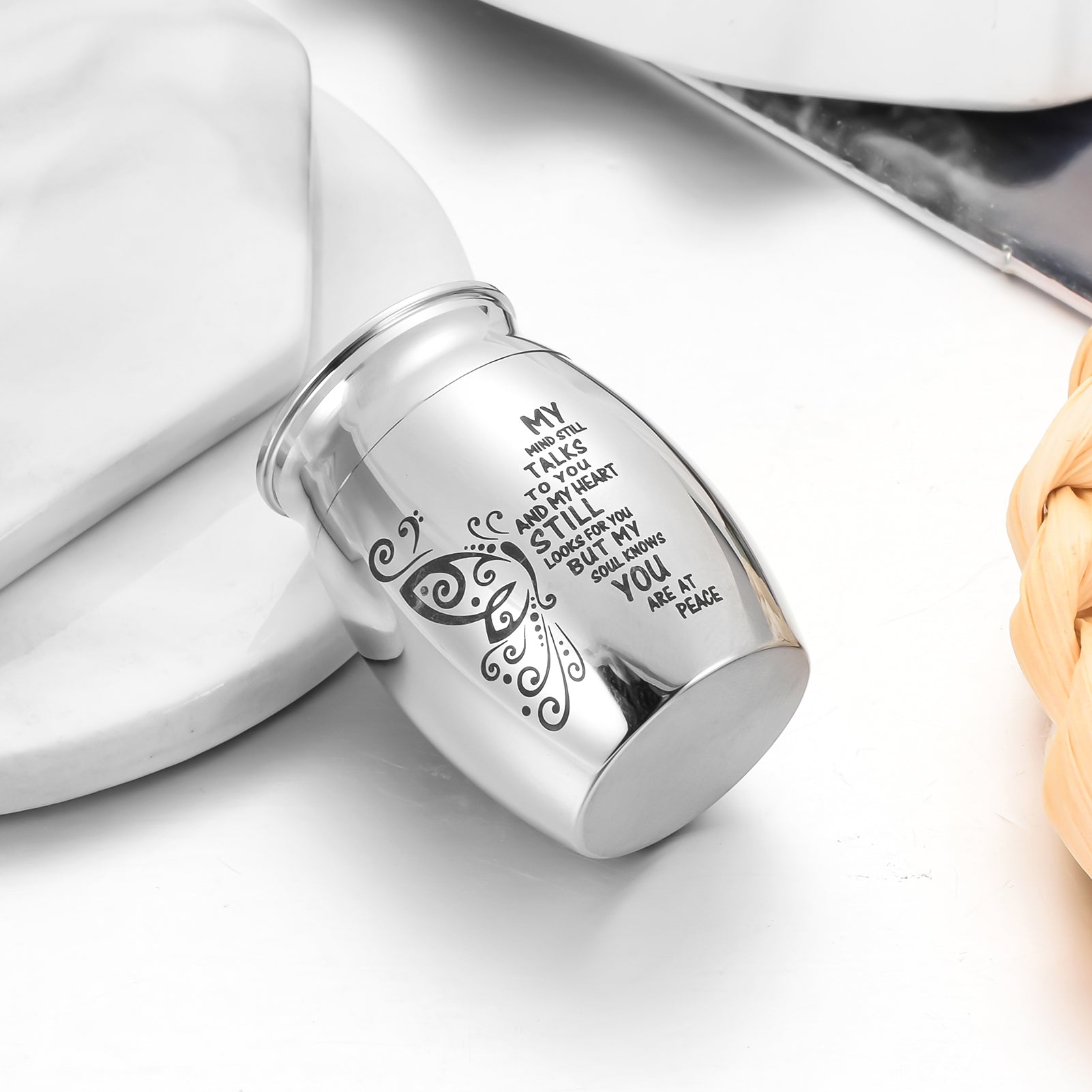 Memorial Urn with Butterfly Design & 'My Mind Still Talks to You' Inscription