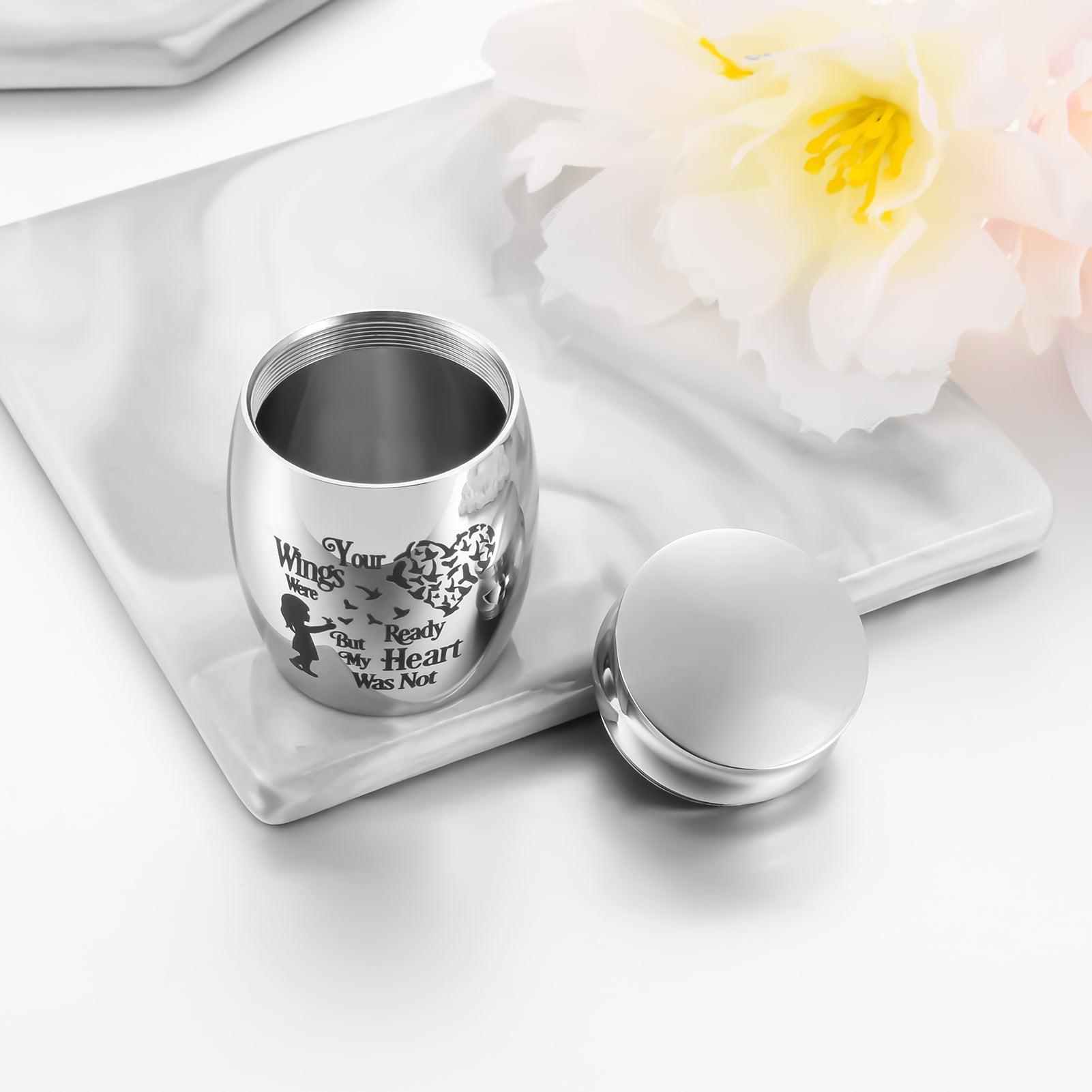 Sentimental Memorial Urn: Girl & Bird-Heart Design