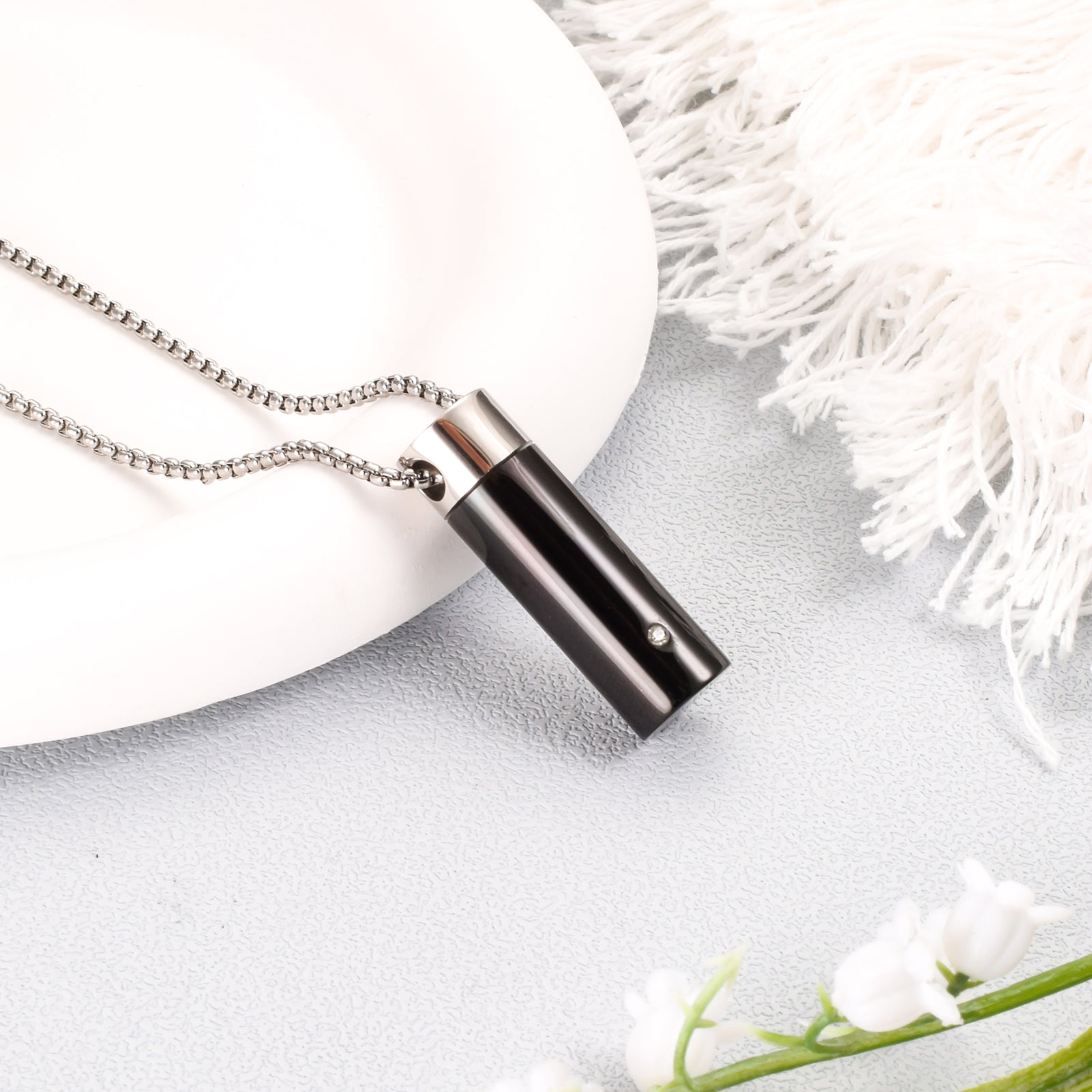 Black Cylinder Cremation Necklace