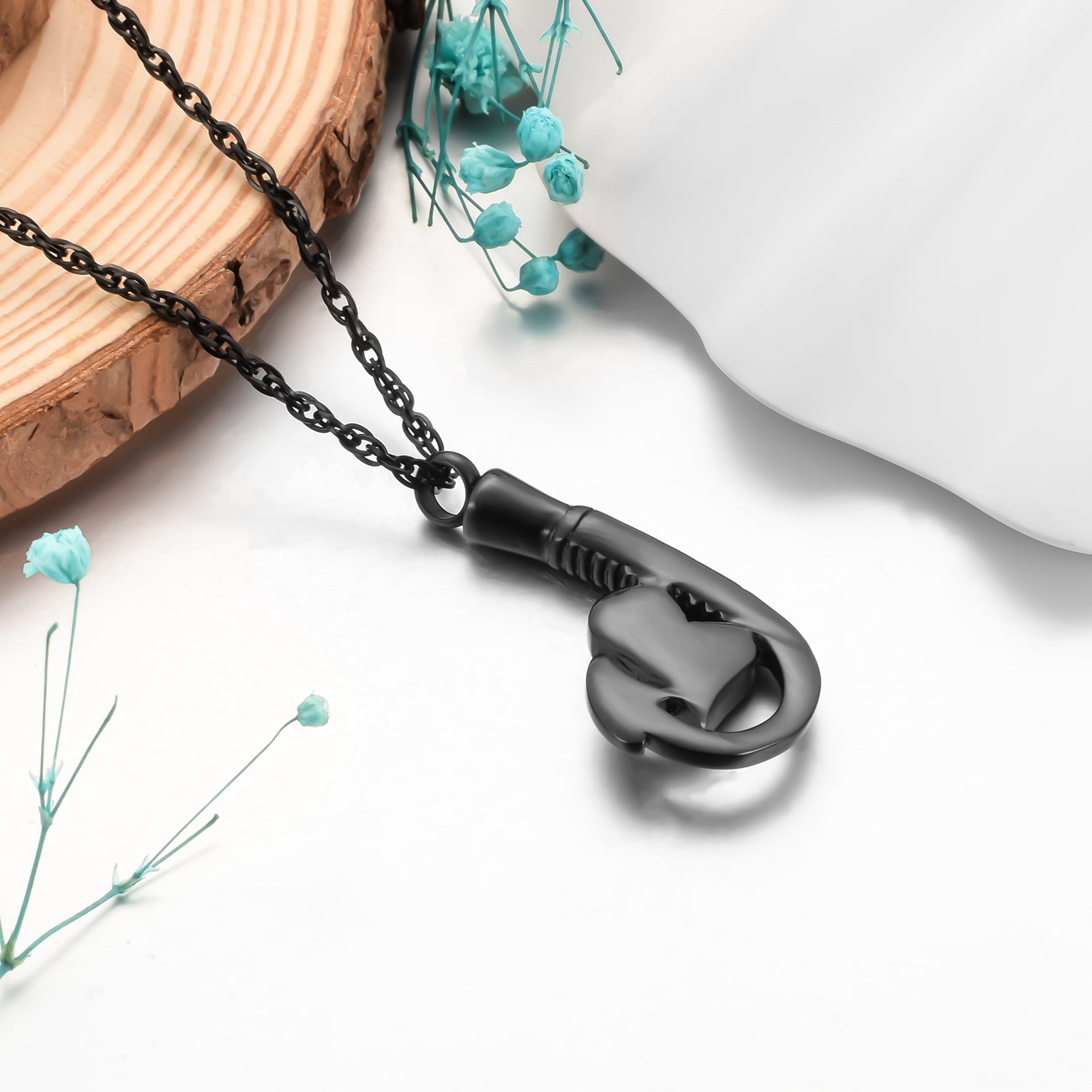 Fish Hook and Heart Cremation Necklace