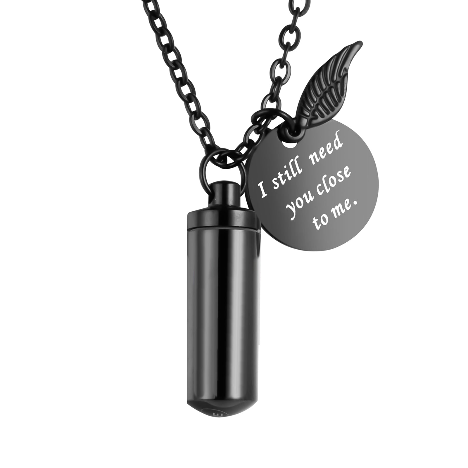 Stainless Steel Cylindrical Memorial Necklace: Until We Meet Again