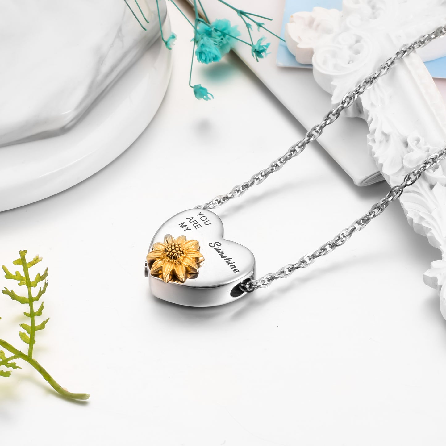 Heart Cremation Pendant Jewelry with Sunflower