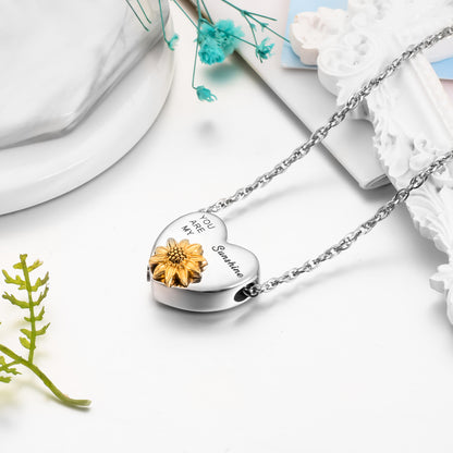 Heart Cremation Pendant Jewelry with Sunflower