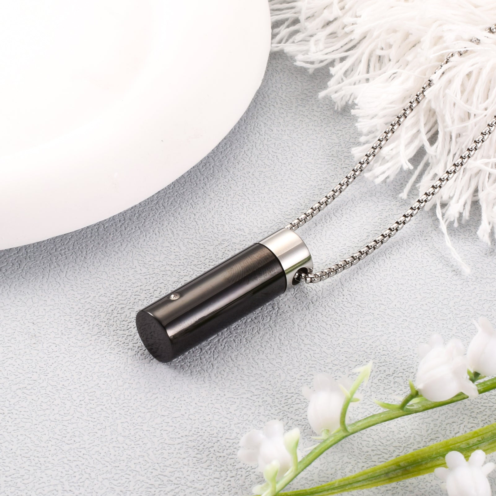 Black Cylinder Cremation Necklace