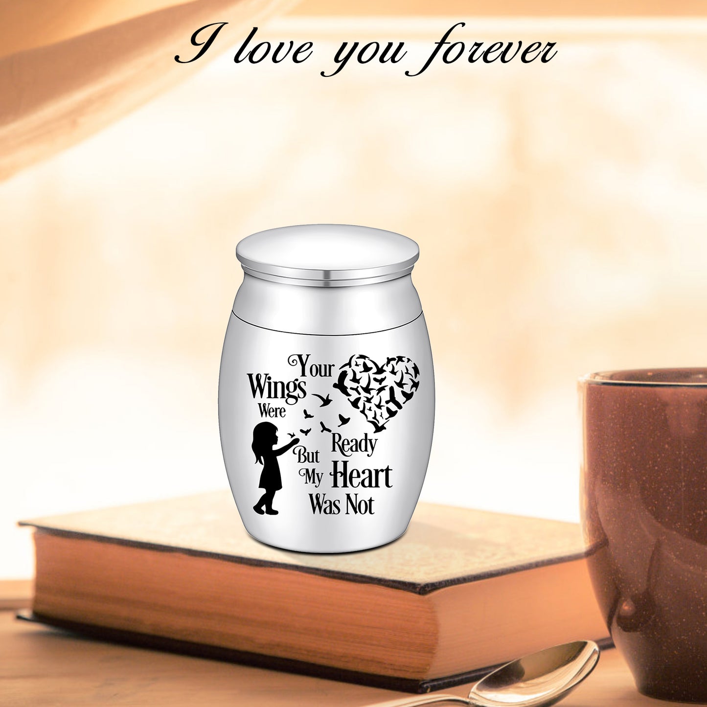 Sentimental Memorial Urn: Girl & Bird-Heart Design
