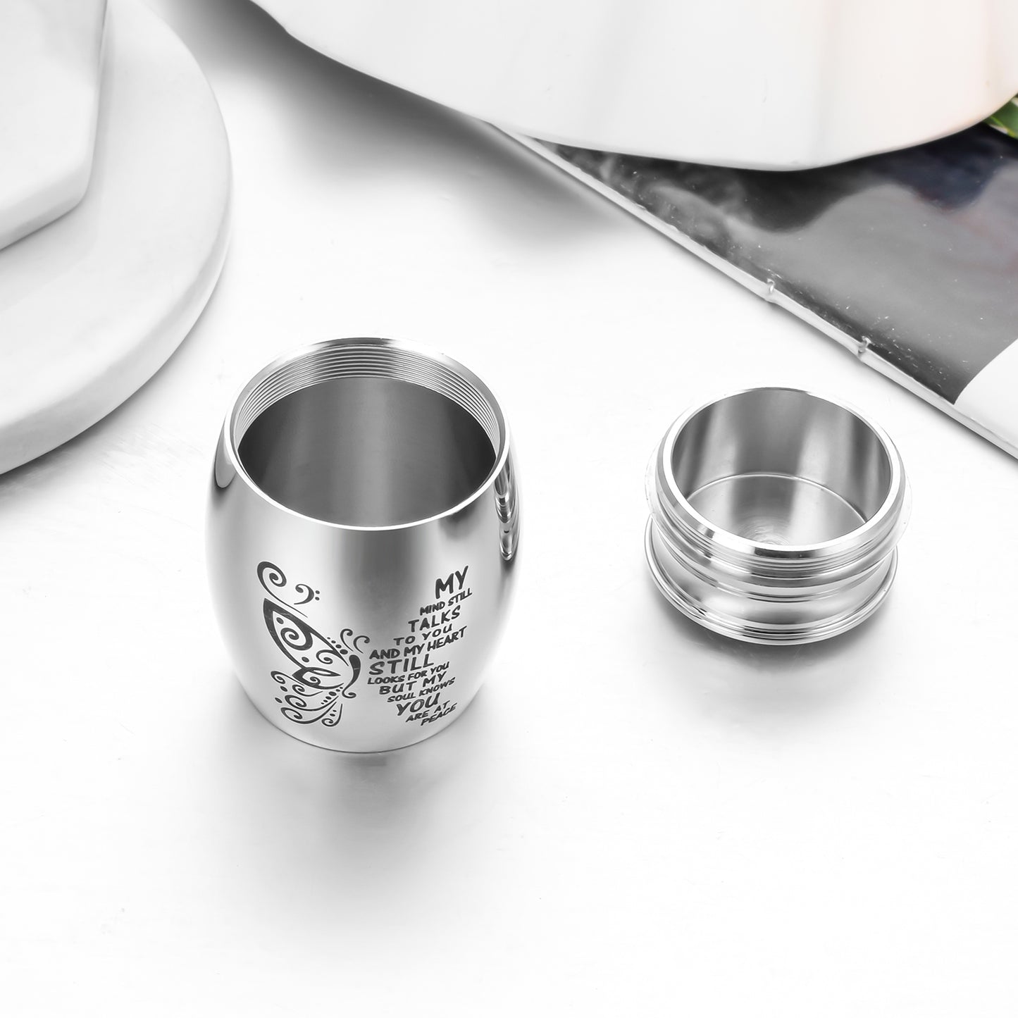 Memorial Urn with Butterfly Design & 'My Mind Still Talks to You' Inscription