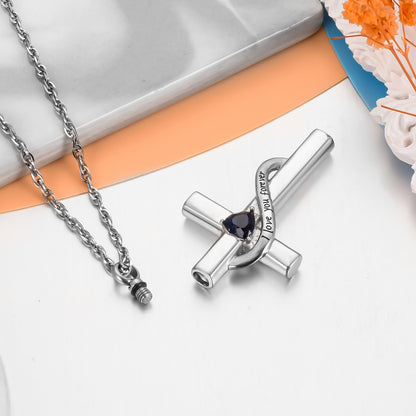 Cross Cremation Pendant with Blue Heart