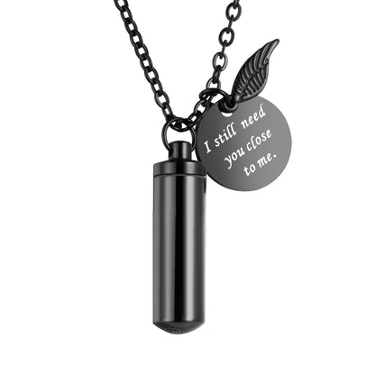 Stainless Steel Cylindrical Memorial Necklace: Until We Meet Again