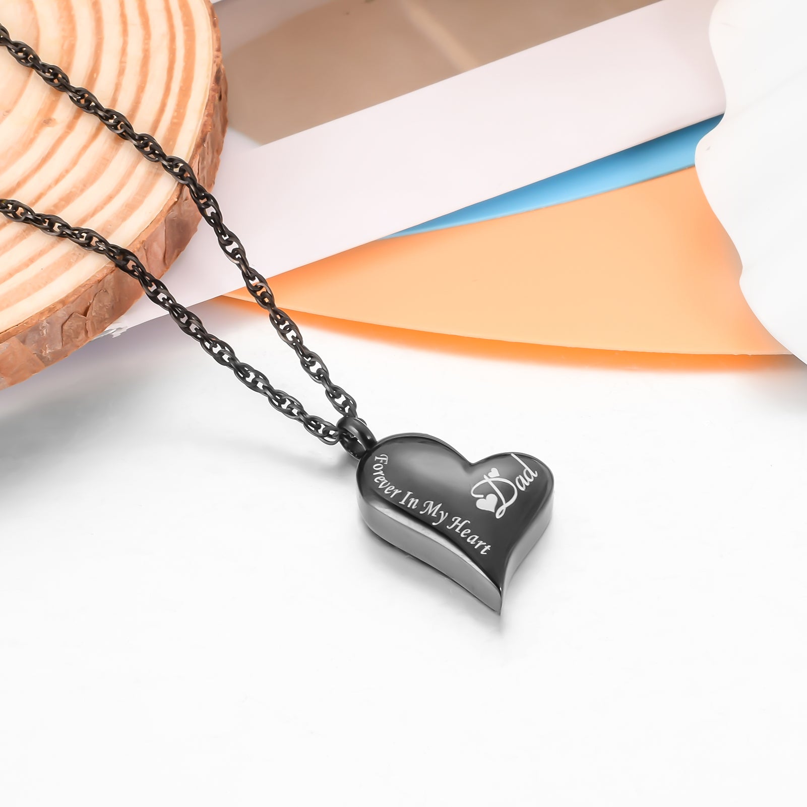 'Forever In My Heart’ Black Heart Urn Memorial Necklace for Remembering Loved Ones