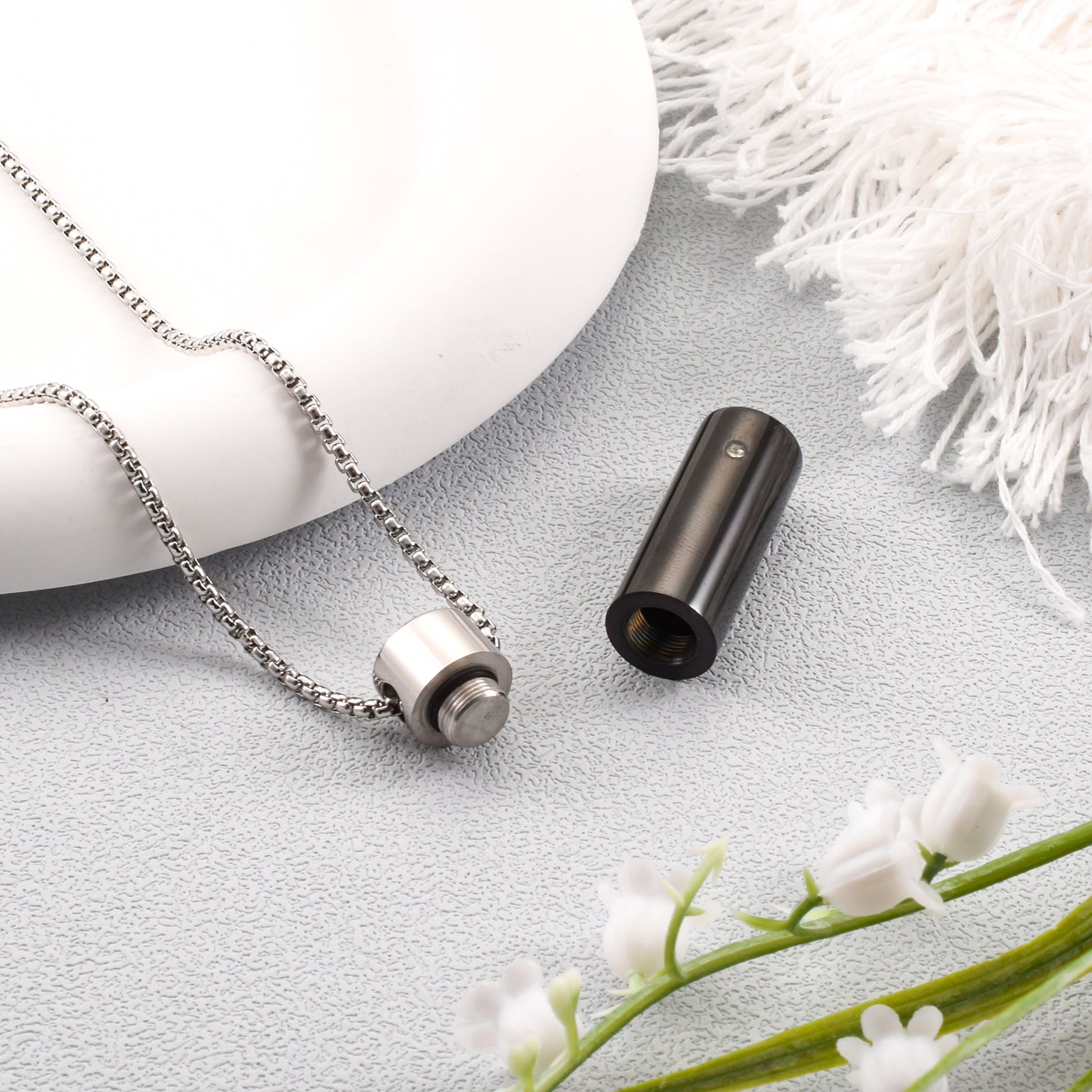 Black Cylinder Cremation Necklace
