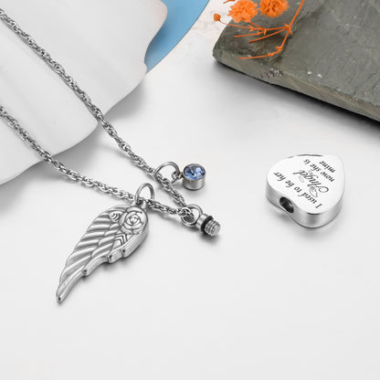 Memorial Necklace with Wings and Birthstone ‘I used to be her Angel…’ Engraving