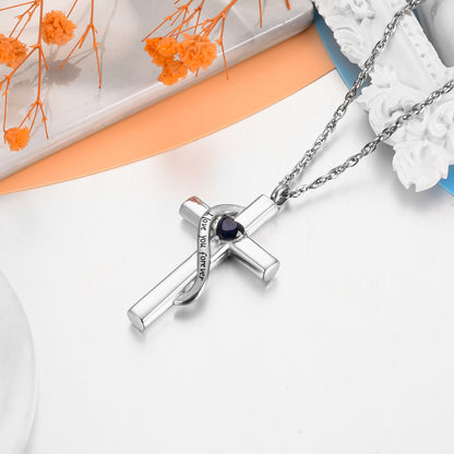 Cross Cremation Pendant with Blue Heart