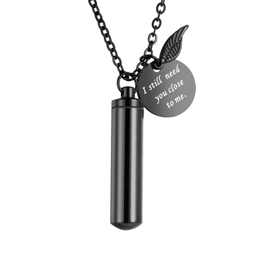 Stainless Steel Cylindrical Memorial Necklace: Until We Meet Again