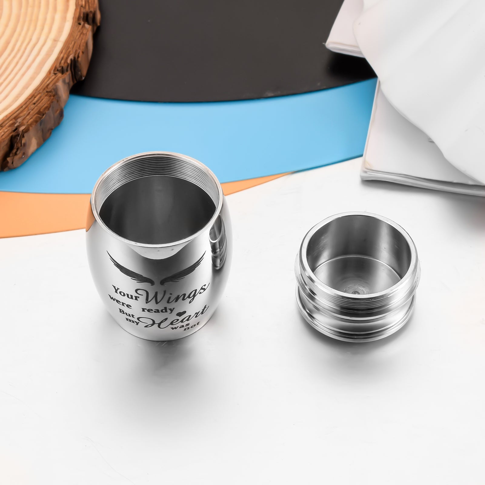 Stainless Steel Mini Keepsake Urn -Your Wings Were Ready, But My Heart Was Not