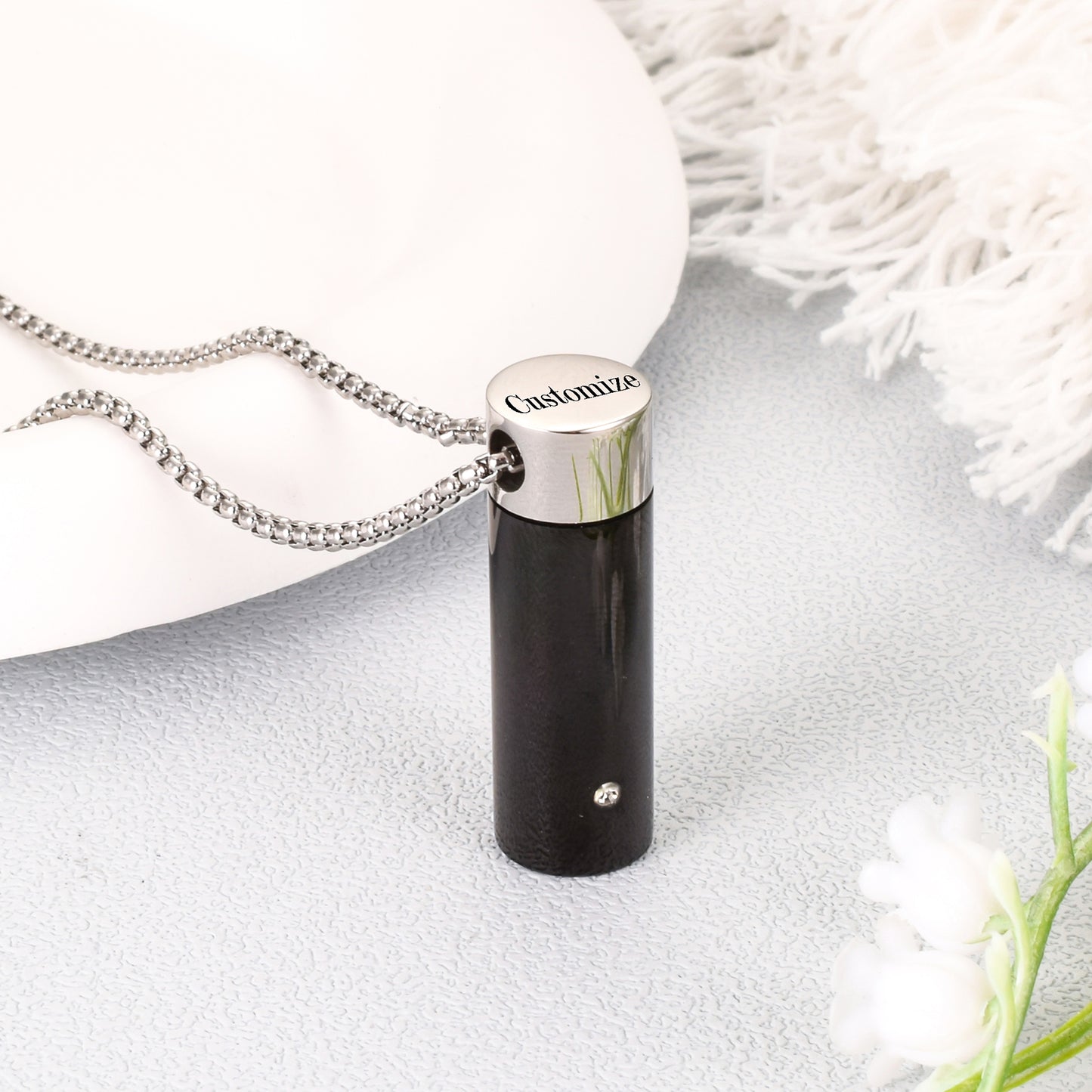 Black Cylinder Cremation Necklace
