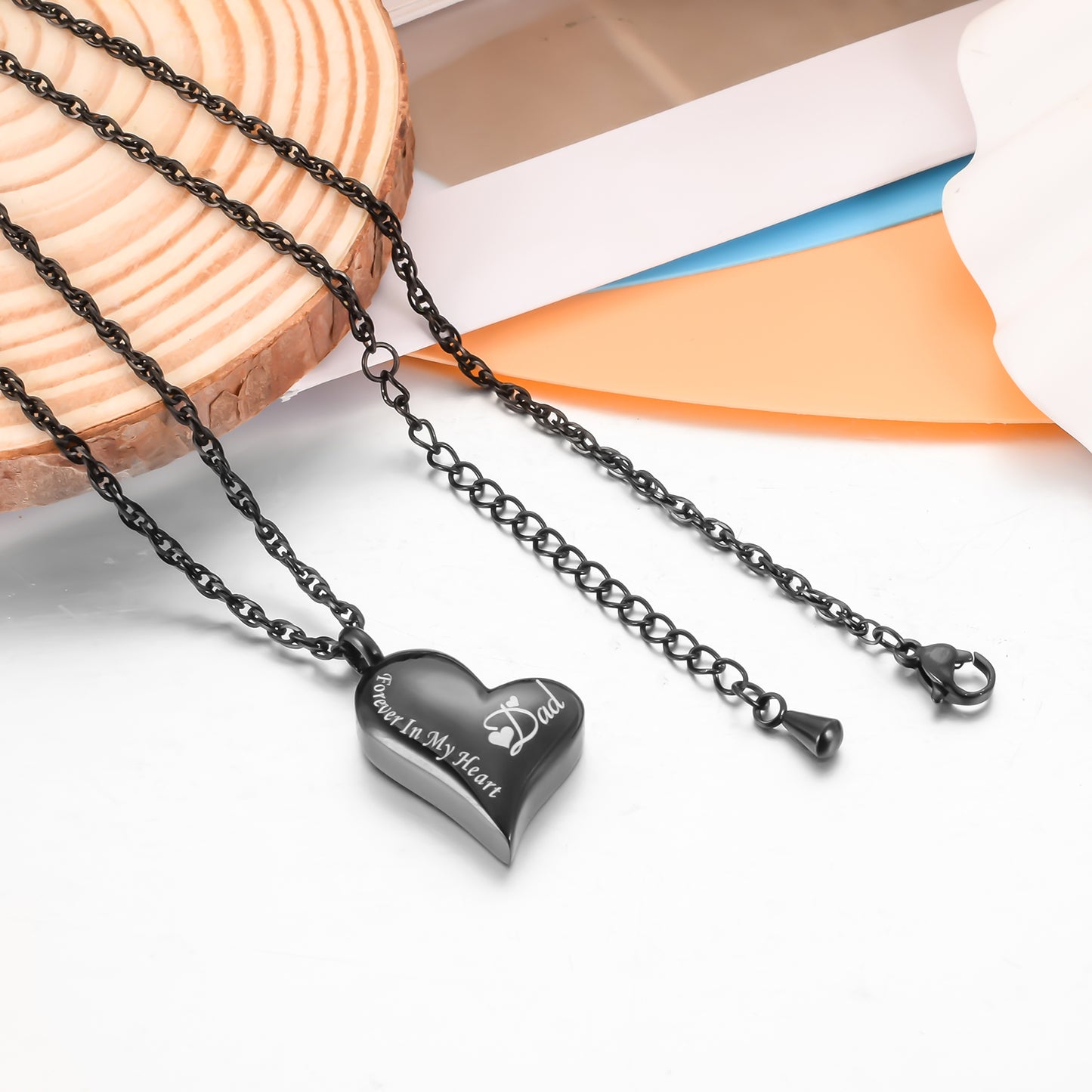 'Forever In My Heart’ Black Heart Urn Memorial Necklace for Remembering Loved Ones