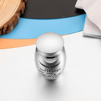 Stainless Steel Mini Keepsake Urn -Your Wings Were Ready, But My Heart Was Not