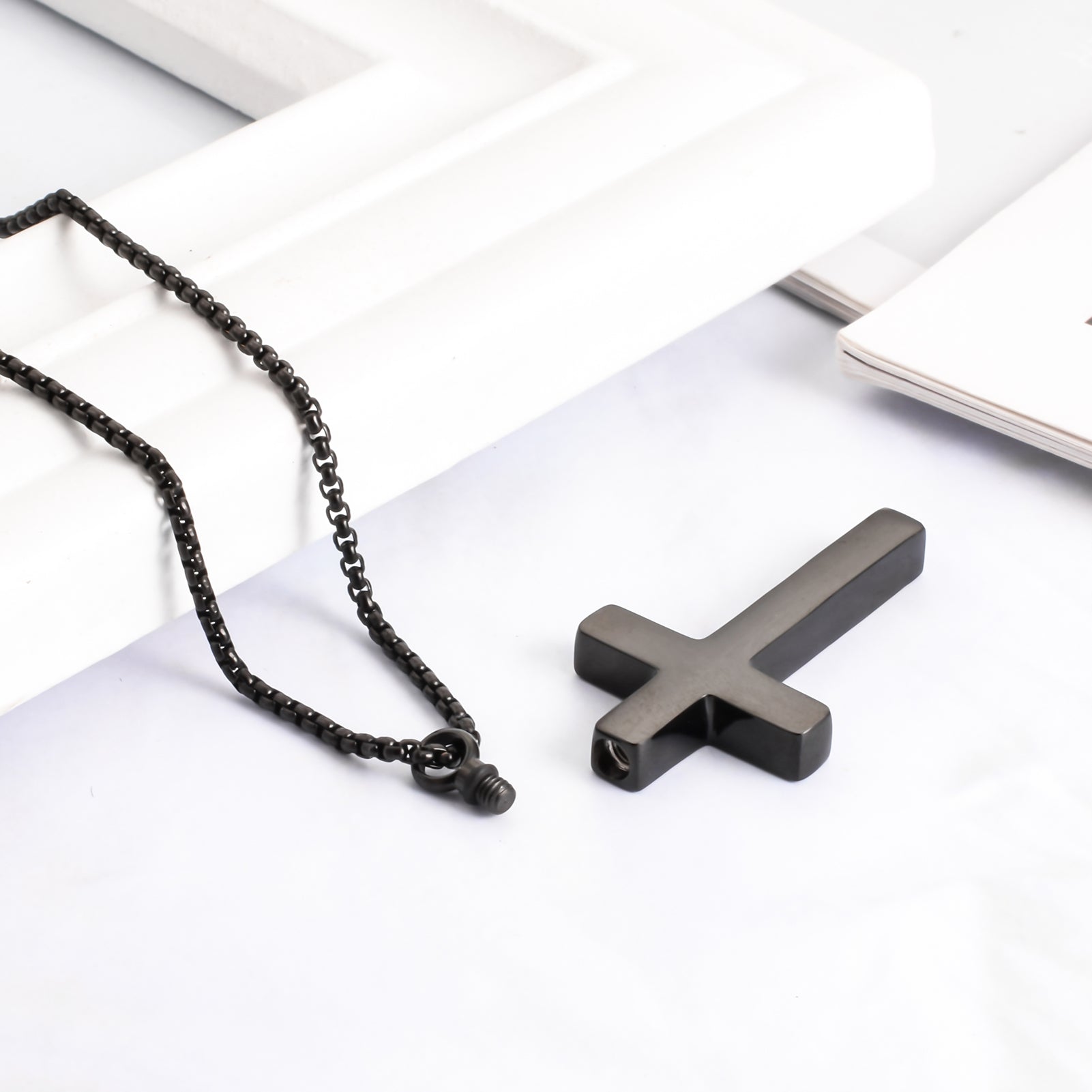 Cross - Shaped Memorial Urn Pendants: Black and Gold Keepsake Necklaces