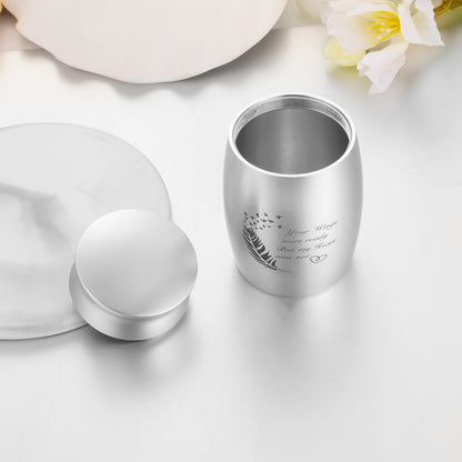 Heartfelt Memorial Urns: Engraved Feather, Birds & 'Your Wings were ready